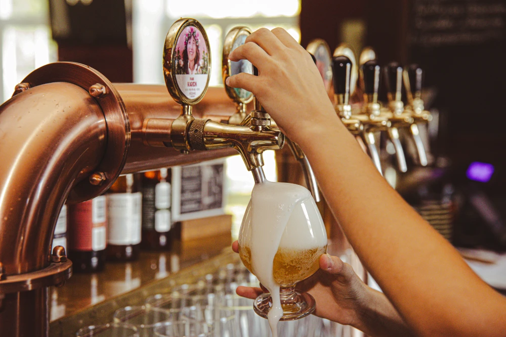 Barman nalewający świeże piwo rzemieślnicze